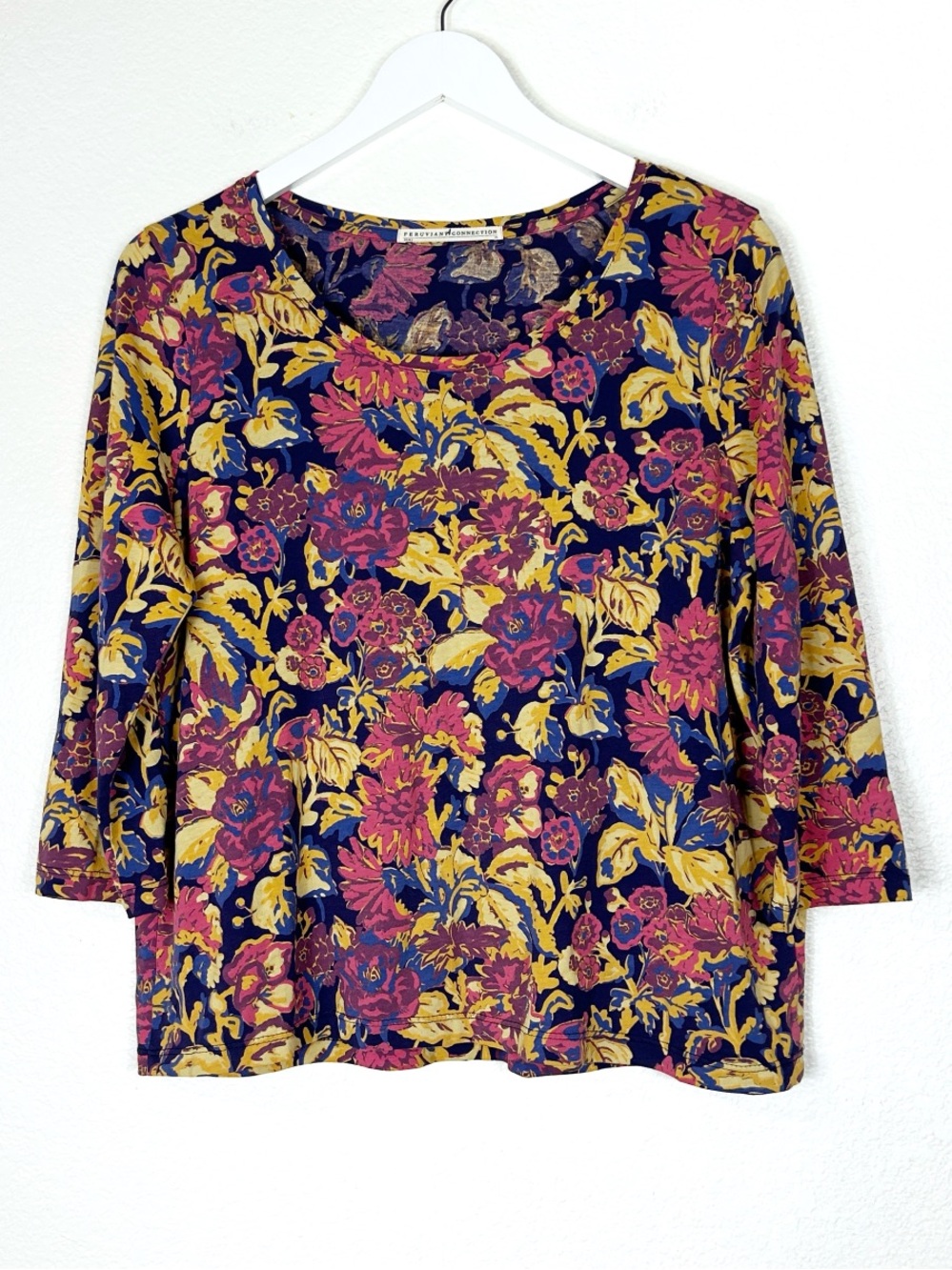 Peruvian Connection Pima cotton floral boho top size M medium